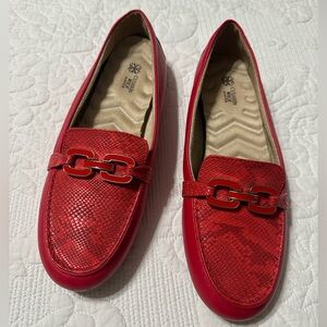 Red Snake Print Loafers for Women